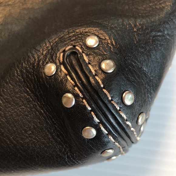 MICHAEL MICHAEL KORS Large Black Leather Tote Shoulder Bag Purse Silver Studs - Picture 4 of 16